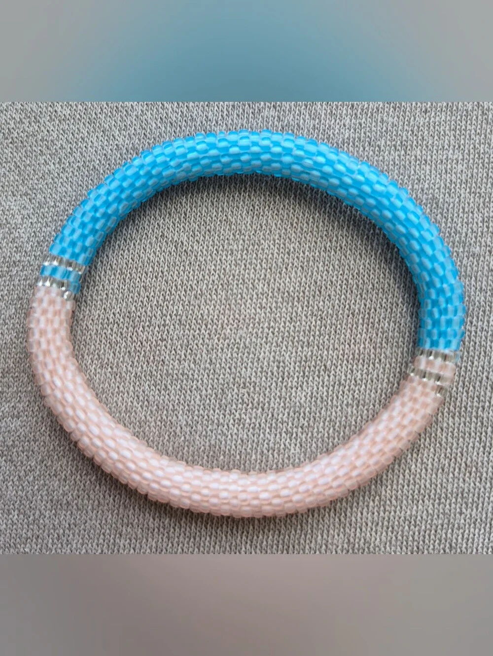 Two-Tone Beaded Hair Ring — Light Pink and Blue